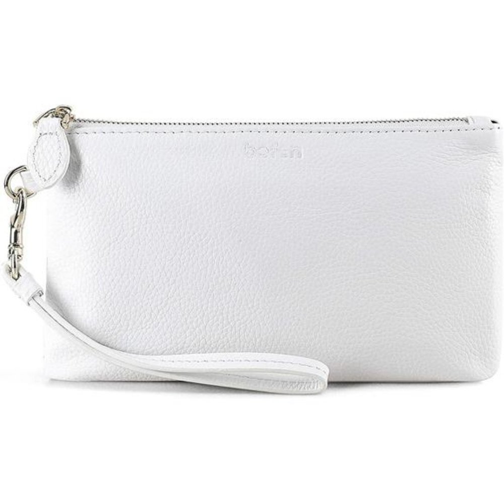 Women's Genuine Italian Leather Wristlet Clutch Wallet Purse, Gold Zipper